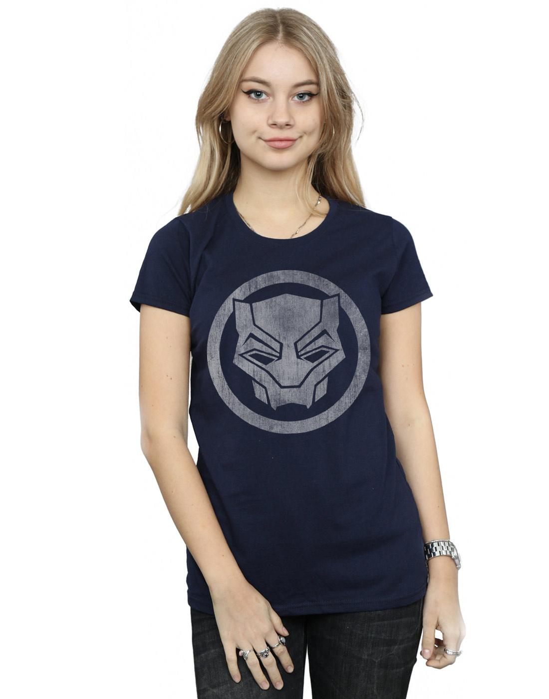 Navy Blue - Back - Marvel Womens-Ladies Black Panther Distressed Icon Cotton T-Shirt