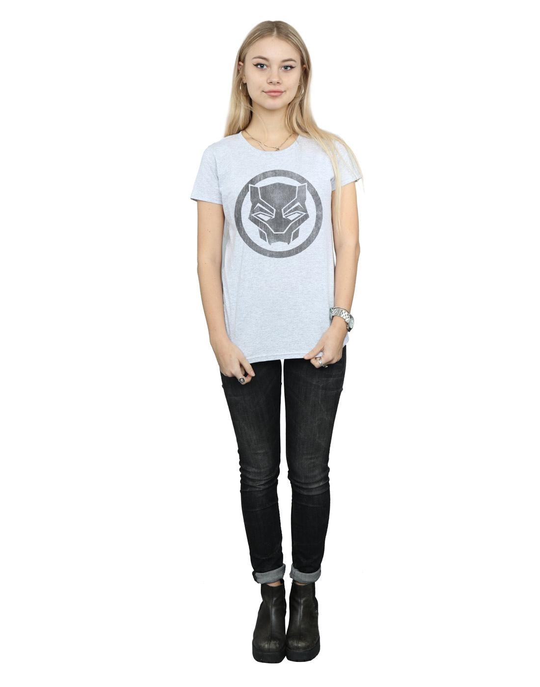 Sports Grey - Side - Marvel Womens-Ladies Black Panther Distressed Icon Cotton T-Shirt