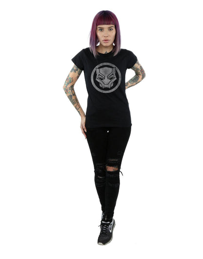 Black - Side - Marvel Womens-Ladies Black Panther Distressed Icon Cotton T-Shirt