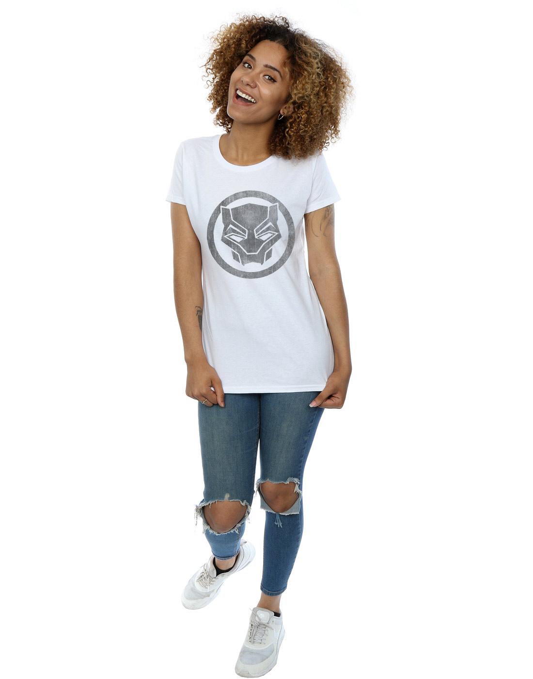 White - Side - Marvel Womens-Ladies Black Panther Distressed Icon Cotton T-Shirt