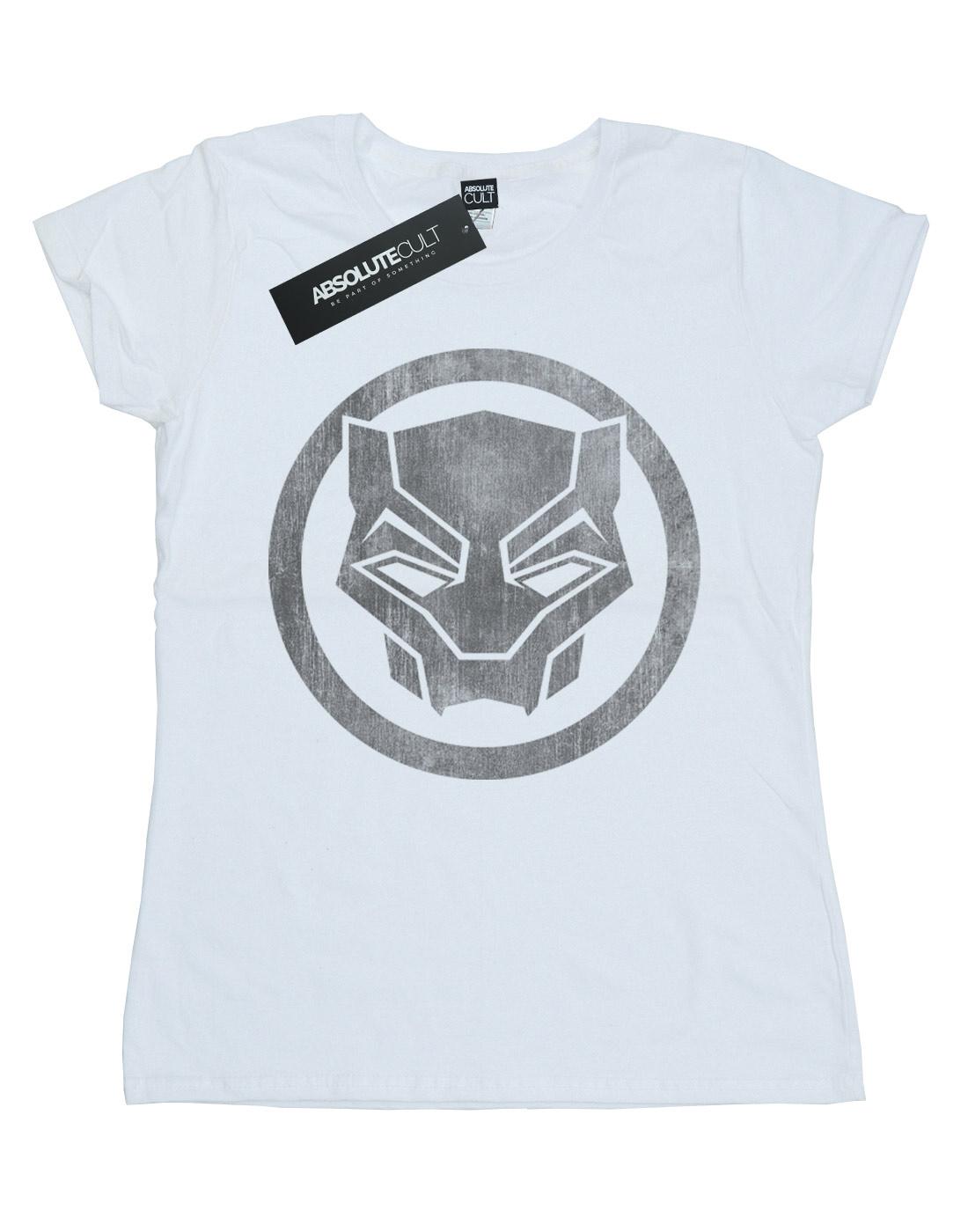 White - Pack Shot - Marvel Womens-Ladies Black Panther Distressed Icon Cotton T-Shirt