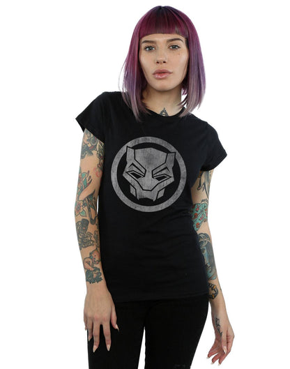 Black - Front - Marvel Womens-Ladies Black Panther Distressed Icon Cotton T-Shirt