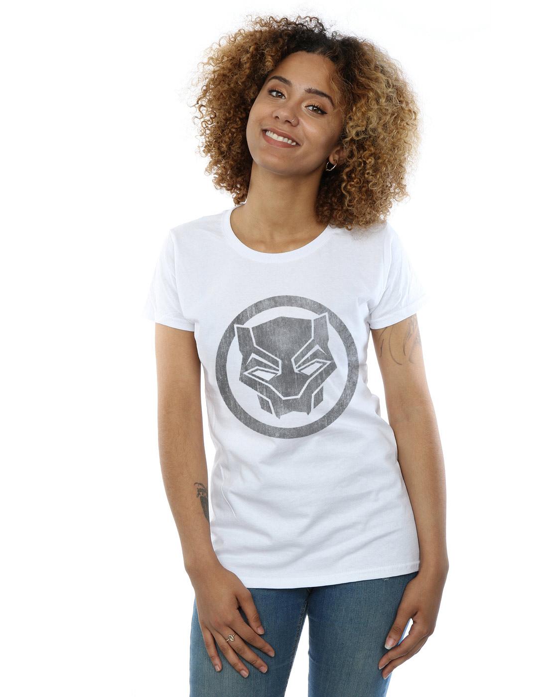 White - Front - Marvel Womens-Ladies Black Panther Distressed Icon Cotton T-Shirt