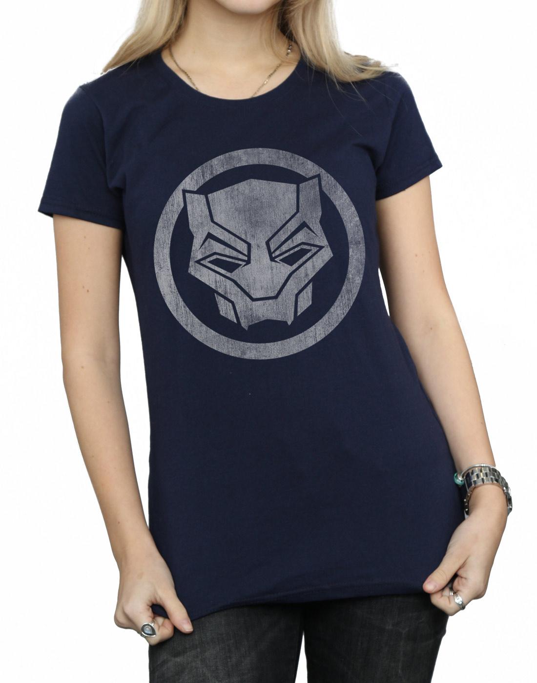 Navy Blue - Side - Marvel Womens-Ladies Black Panther Distressed Icon Cotton T-Shirt