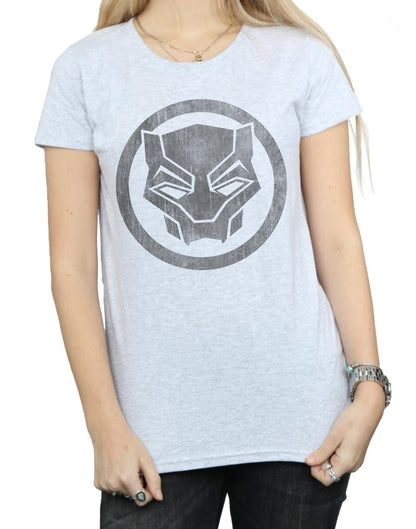 Sports Grey - Back - Marvel Womens-Ladies Black Panther Distressed Icon Cotton T-Shirt