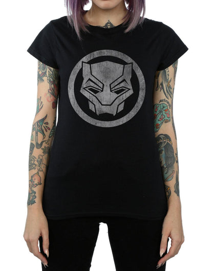 Black - Back - Marvel Womens-Ladies Black Panther Distressed Icon Cotton T-Shirt
