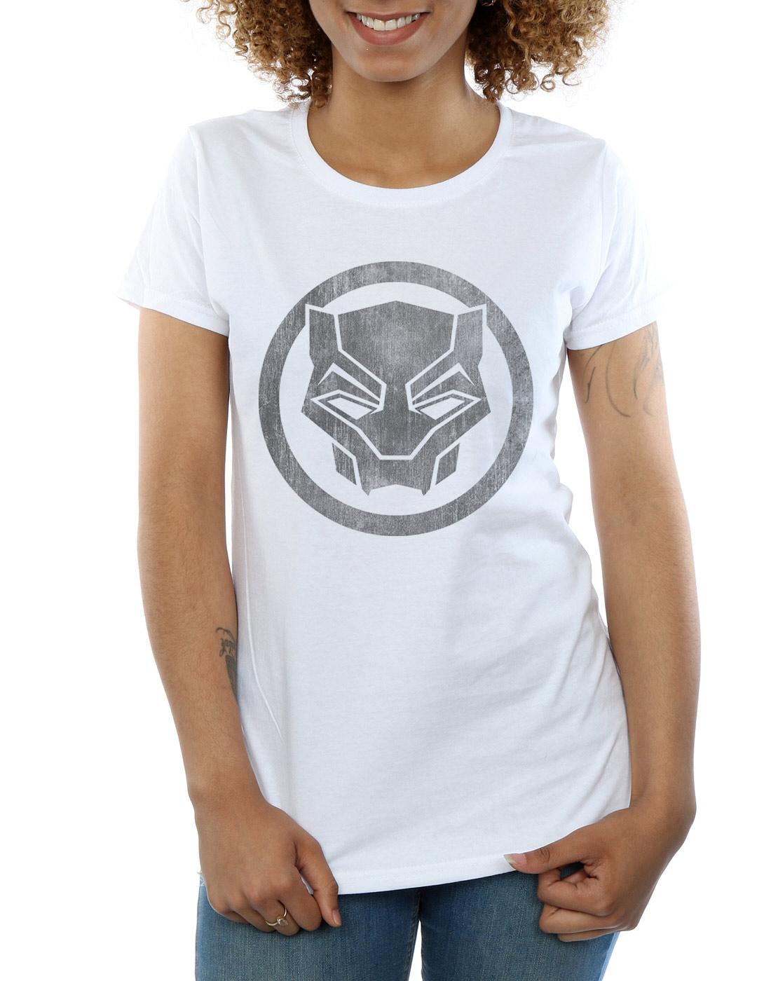 White - Back - Marvel Womens-Ladies Black Panther Distressed Icon Cotton T-Shirt