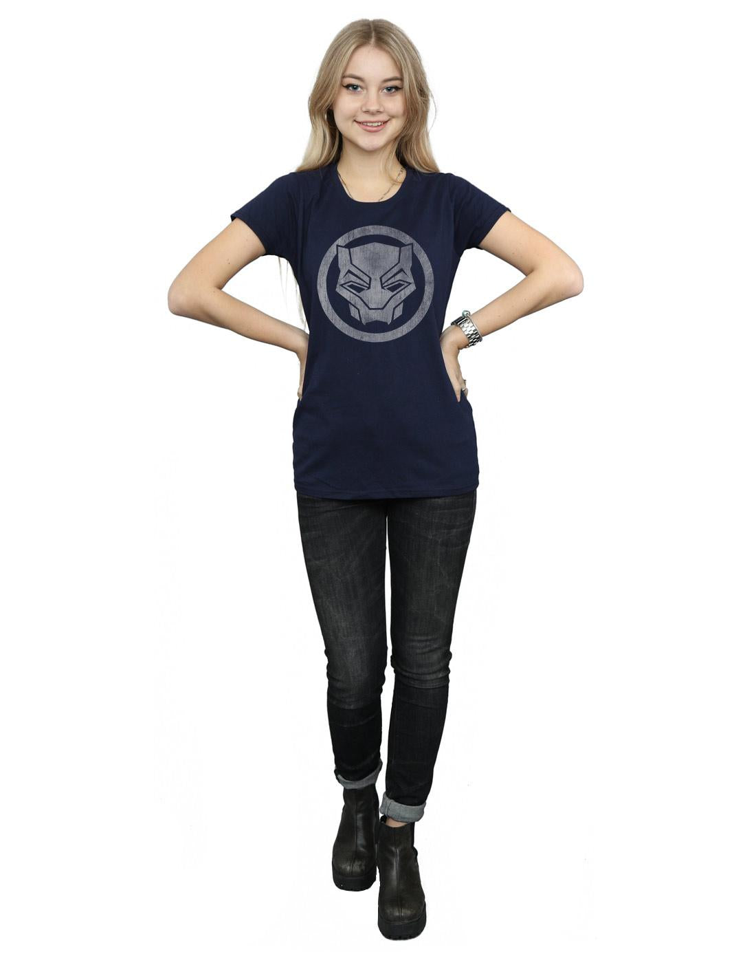 Navy Blue - Lifestyle - Marvel Womens-Ladies Black Panther Distressed Icon Cotton T-Shirt