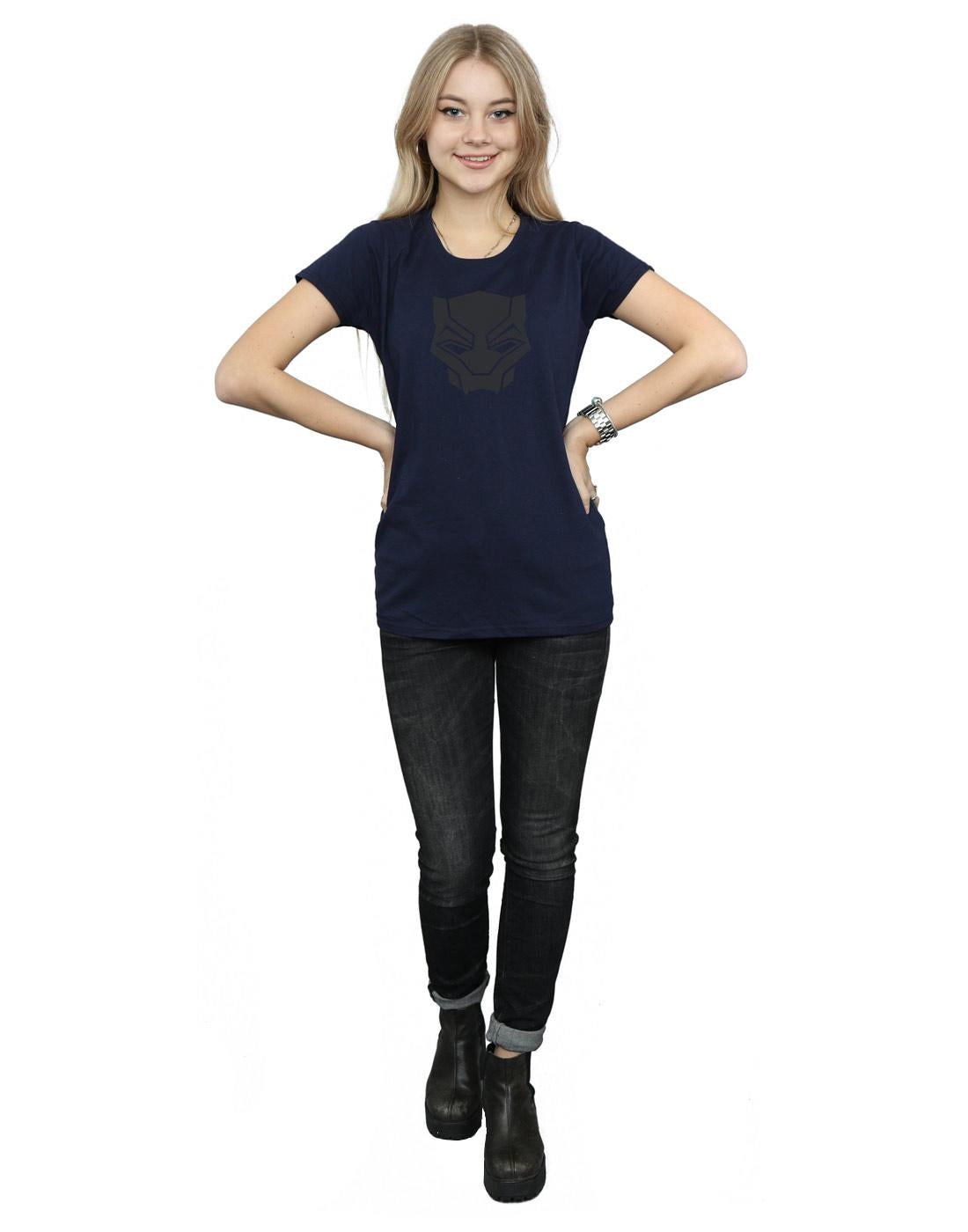 Navy Blue - Side - Marvel Womens-Ladies Black Panther Black On Black Cotton T-Shirt