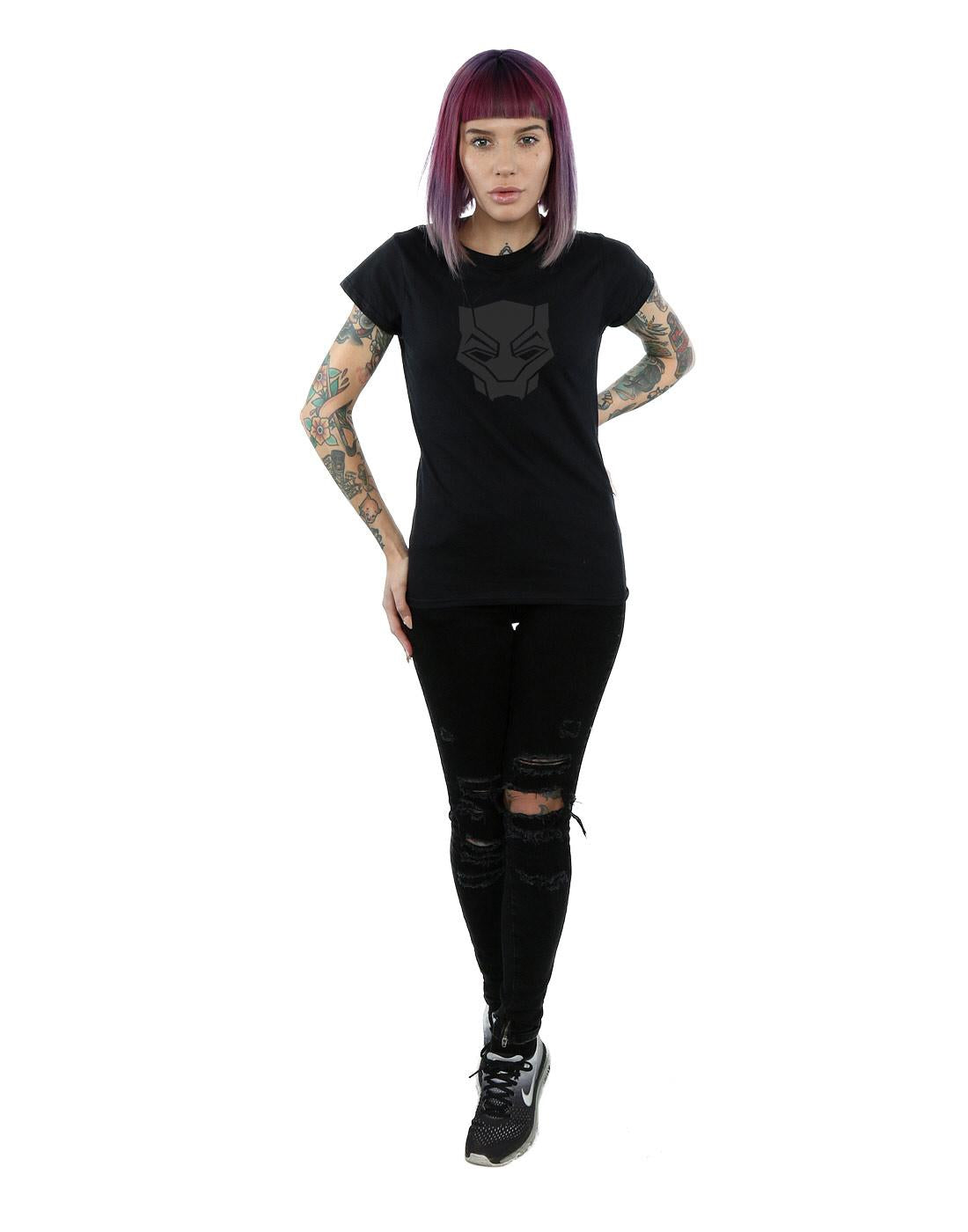 Black - Lifestyle - Marvel Womens-Ladies Black Panther Black On Black Cotton T-Shirt