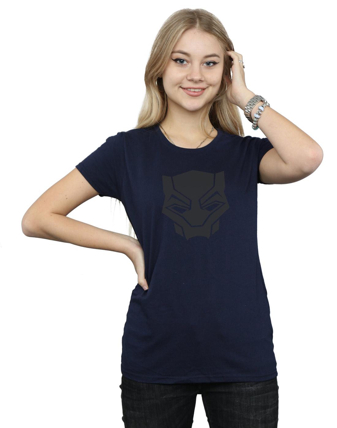 Navy Blue - Front - Marvel Womens-Ladies Black Panther Black On Black Cotton T-Shirt