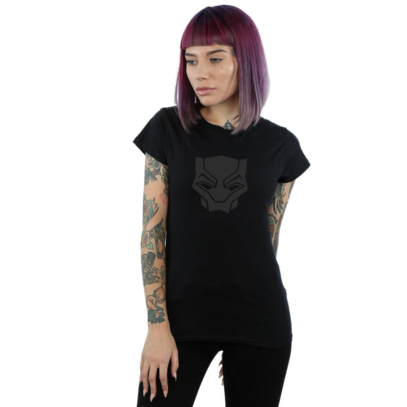 Black - Back - Marvel Womens-Ladies Black Panther Black On Black Cotton T-Shirt