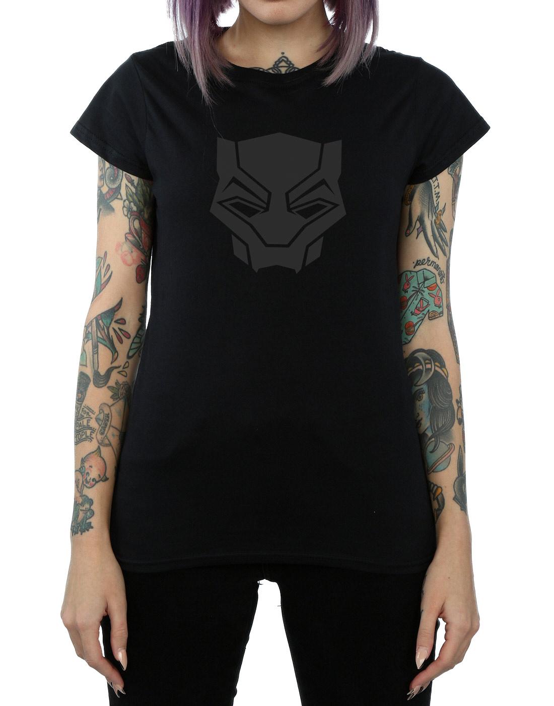 Black - Side - Marvel Womens-Ladies Black Panther Black On Black Cotton T-Shirt