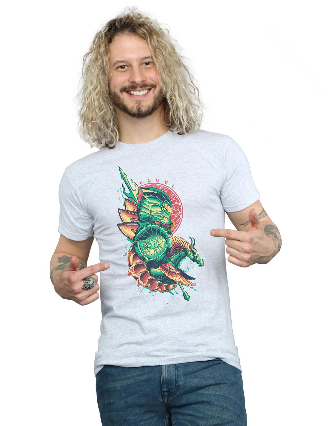 Sports Grey - Back - DC Comics Mens Aquaman Xebel Crest T-Shirt