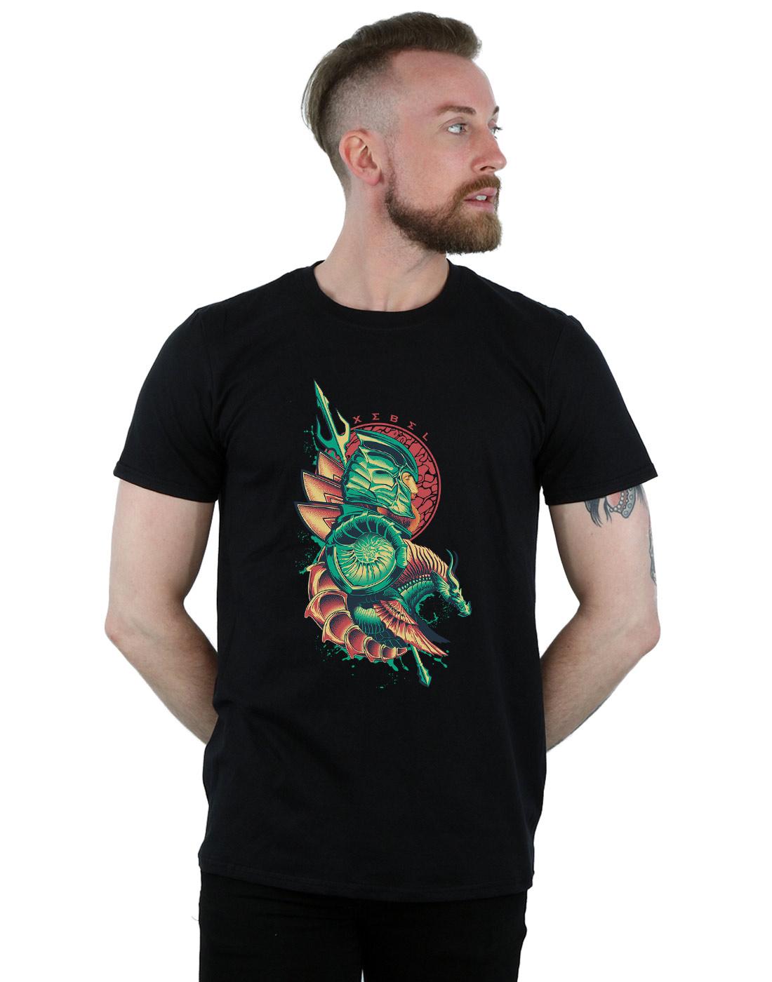 Black - Back - DC Comics Mens Aquaman Xebel Crest T-Shirt