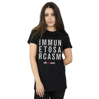Black - Back - The Big Bang Theory Womens-Ladies Immune To Sarcasm Cotton Boyfriend T-Shirt