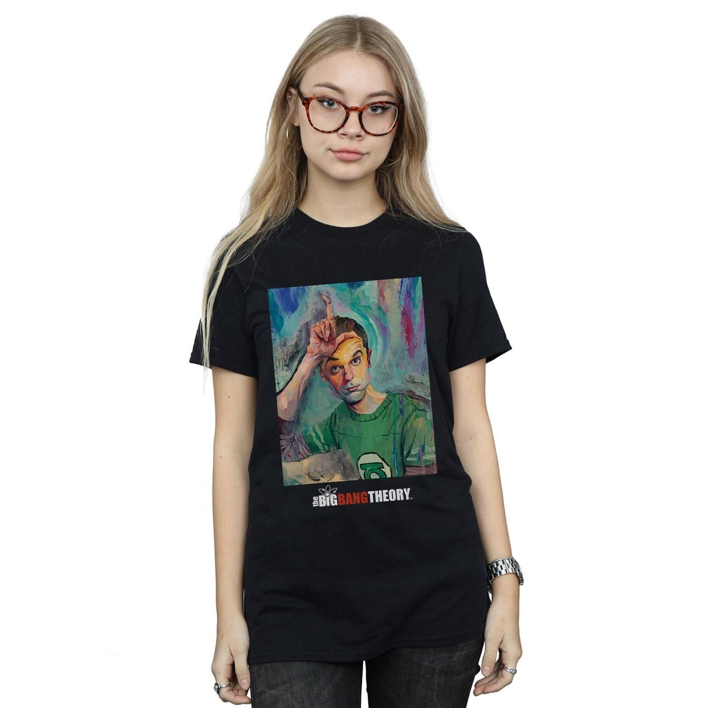 Black - Back - The Big Bang Theory Womens-Ladies Sheldon Loser Painting Cotton Boyfriend T-Shirt