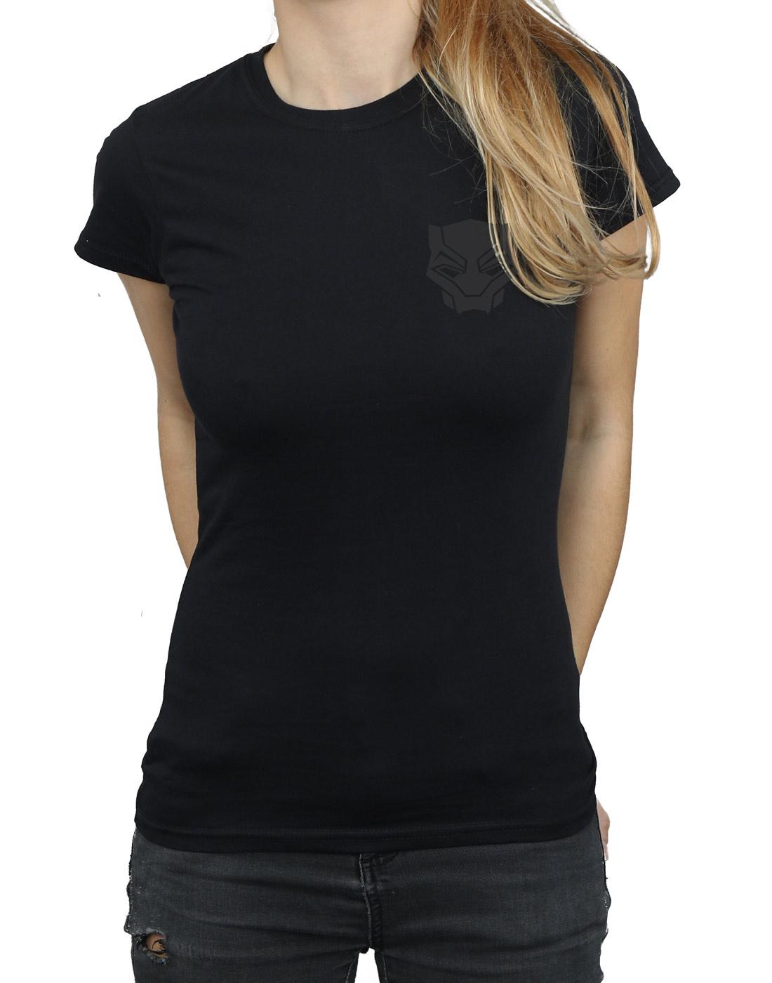 Black - Side - Marvel Womens-Ladies Black Panther Black On Black Chest Print Cotton T-Shirt