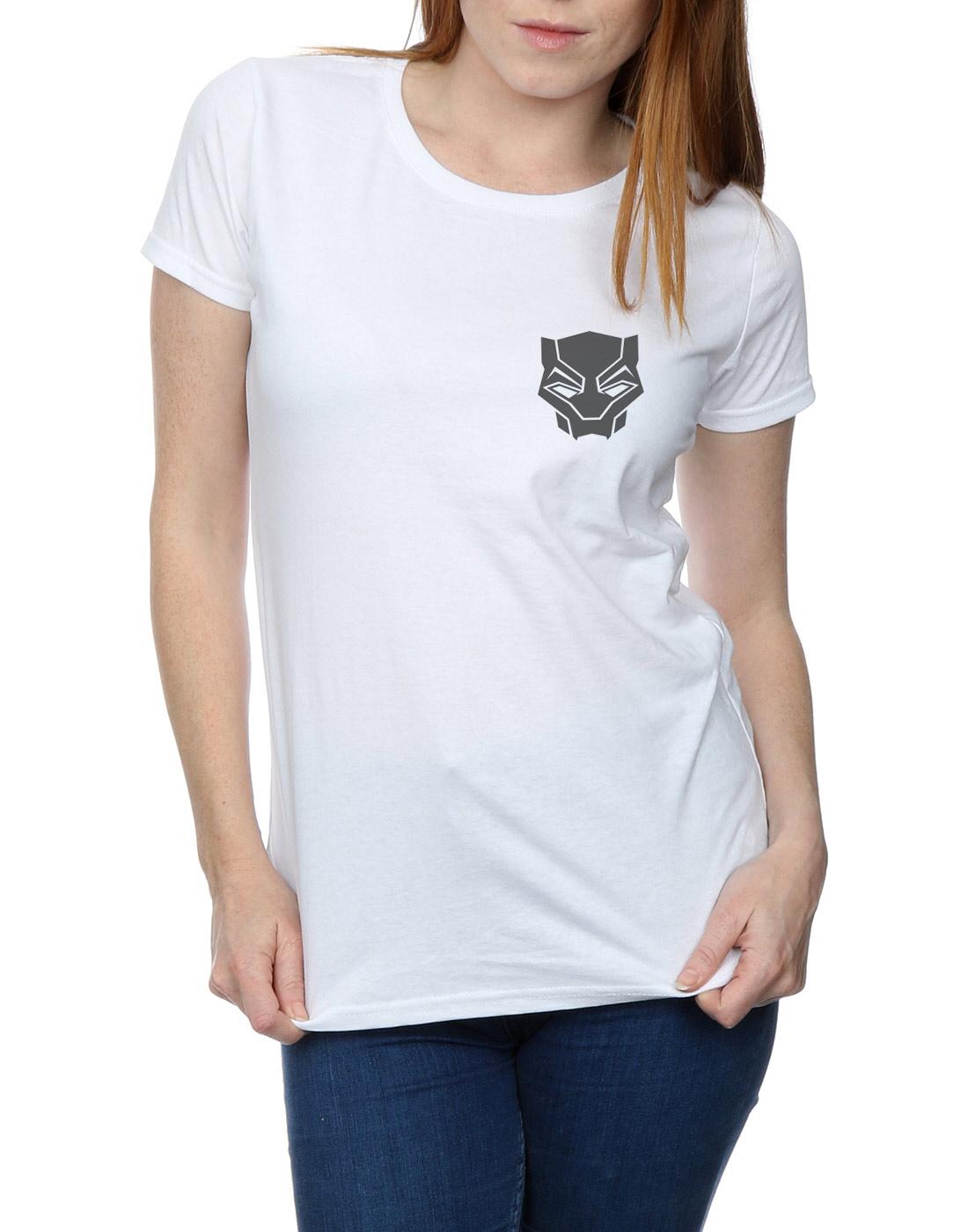 White - Side - Marvel Womens-Ladies Black Panther Black On Black Chest Print Cotton T-Shirt