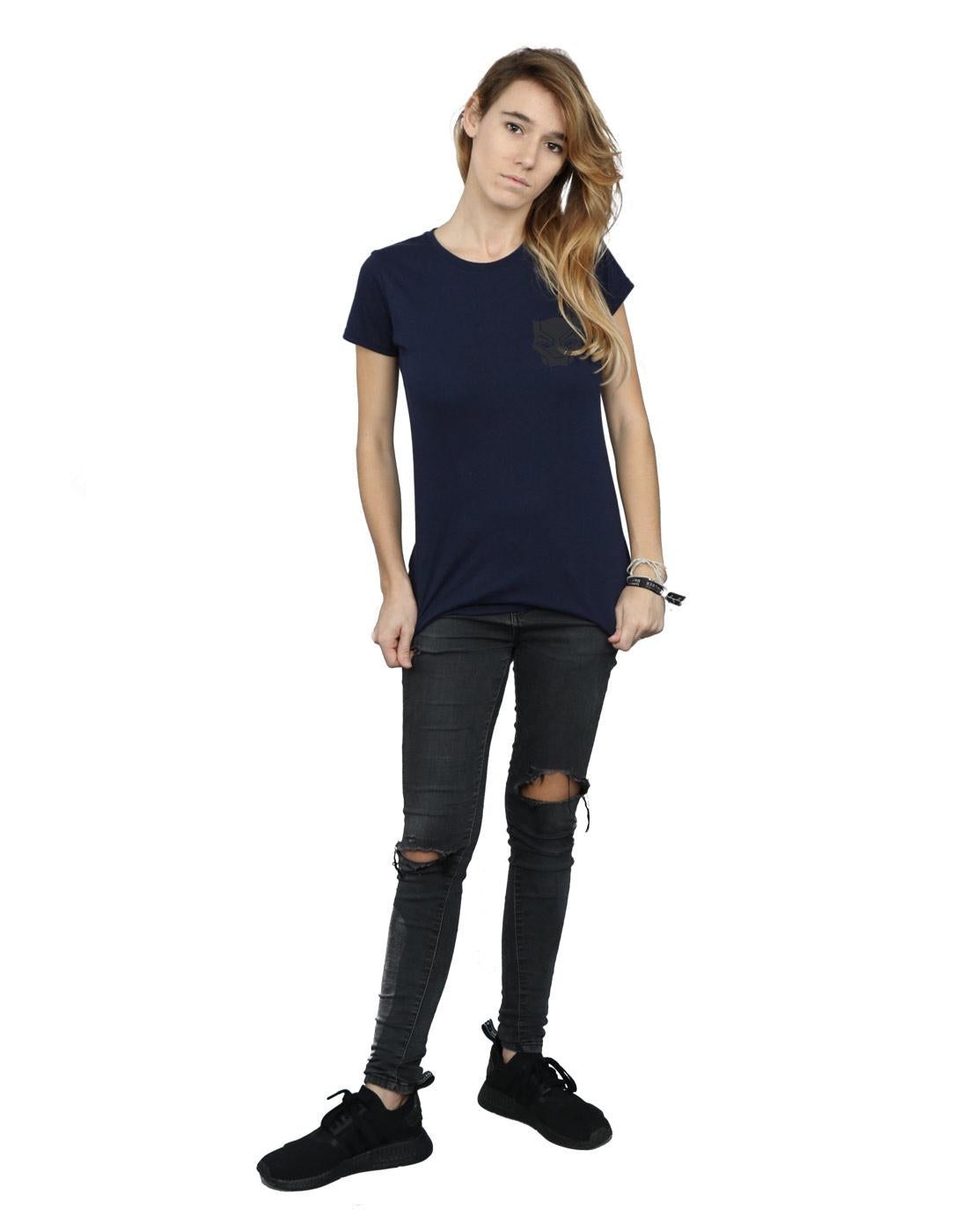 Navy Blue - Lifestyle - Marvel Womens-Ladies Black Panther Black On Black Chest Print Cotton T-Shirt
