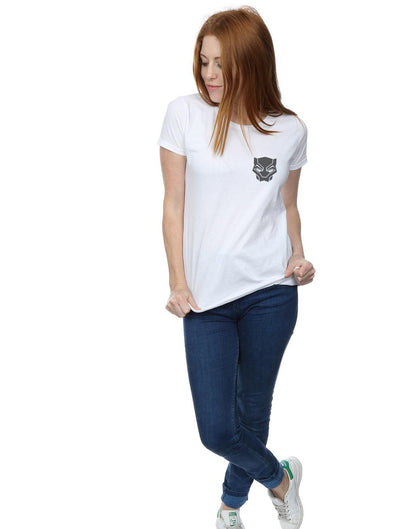 White - Lifestyle - Marvel Womens-Ladies Black Panther Black On Black Chest Print Cotton T-Shirt