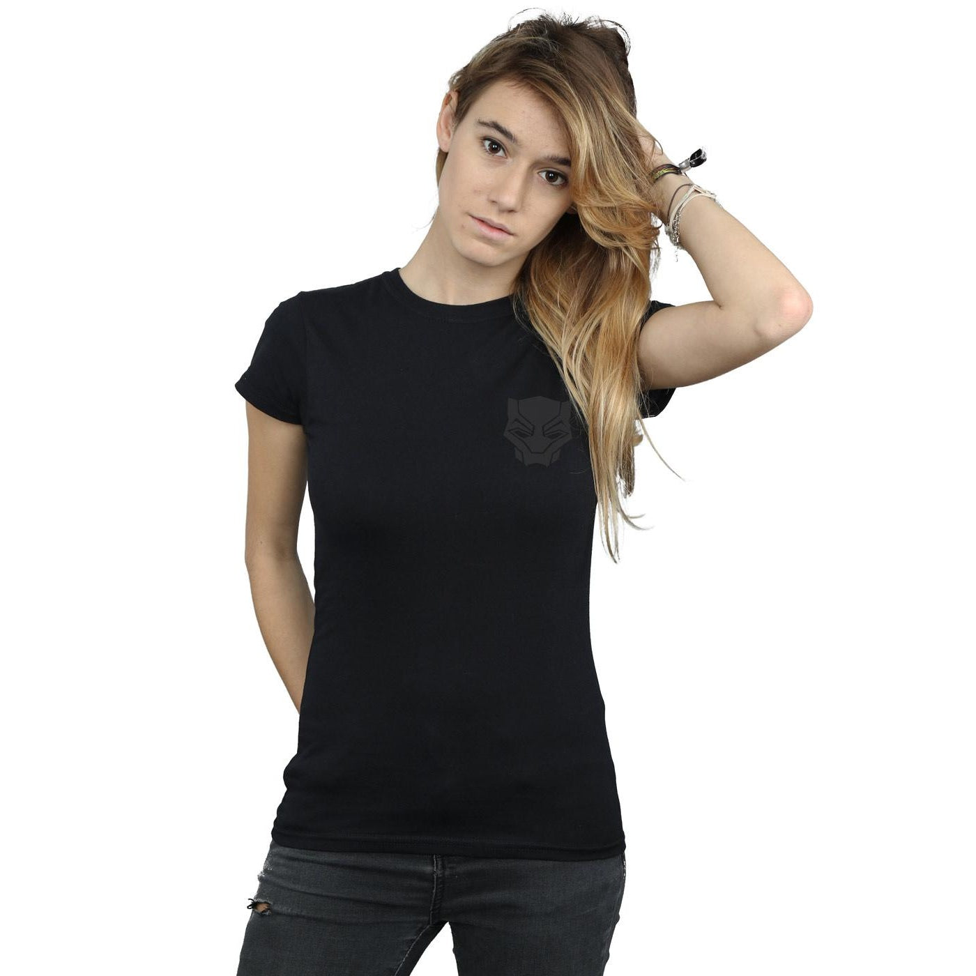 Black - Back - Marvel Womens-Ladies Black Panther Black On Black Chest Print Cotton T-Shirt