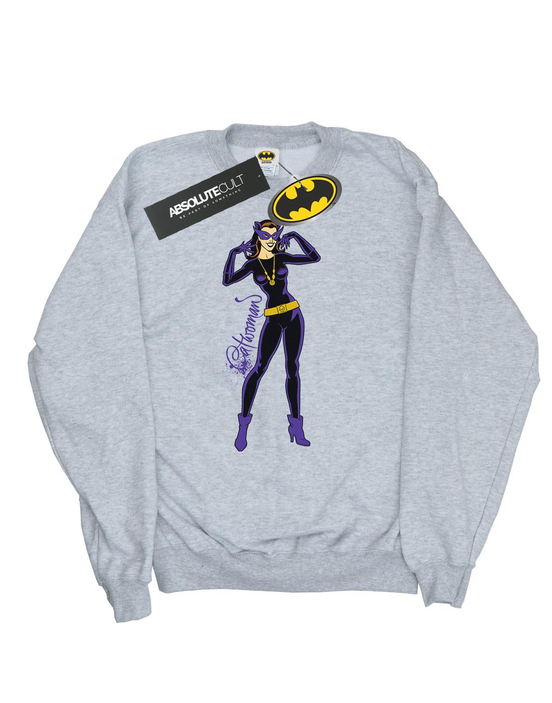 Sports Grey - Front - DC Comics Mens Catwoman Happy Pose Cotton Sweatshirt