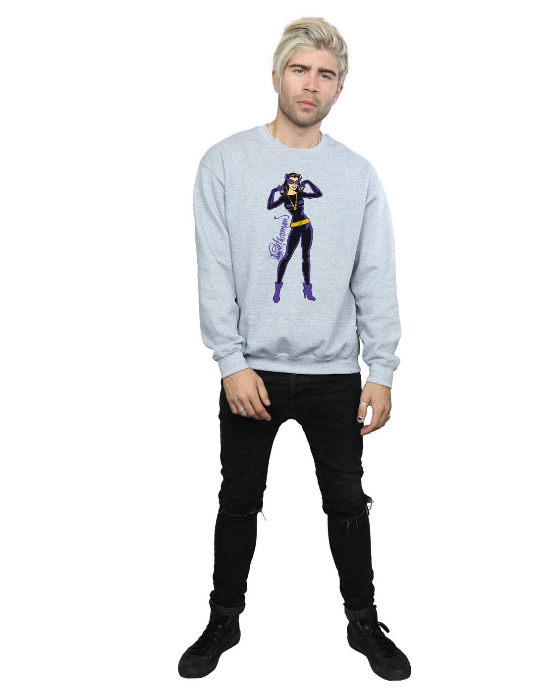 Sports Grey - Side - DC Comics Mens Catwoman Happy Pose Cotton Sweatshirt