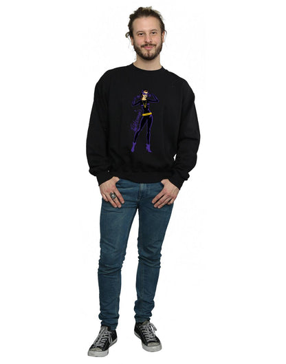 Black - Side - DC Comics Mens Catwoman Happy Pose Cotton Sweatshirt