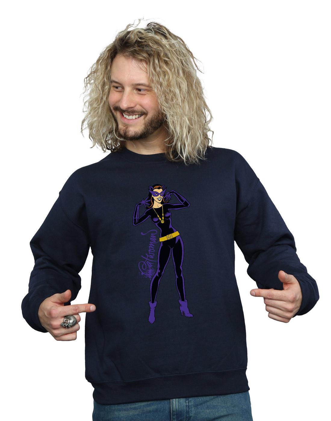 Navy Blue - Lifestyle - DC Comics Mens Catwoman Happy Pose Cotton Sweatshirt