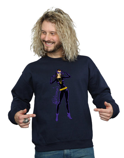 Navy Blue - Lifestyle - DC Comics Mens Catwoman Happy Pose Cotton Sweatshirt