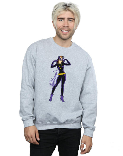 Sports Grey - Lifestyle - DC Comics Mens Catwoman Happy Pose Cotton Sweatshirt