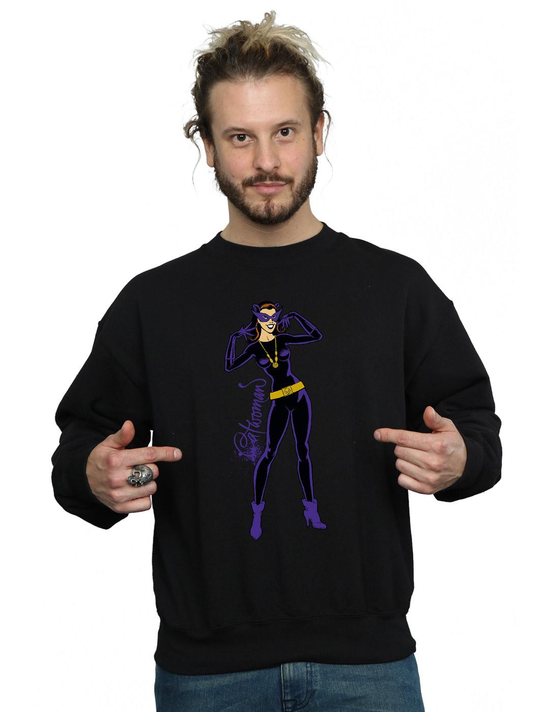 Black - Lifestyle - DC Comics Mens Catwoman Happy Pose Cotton Sweatshirt