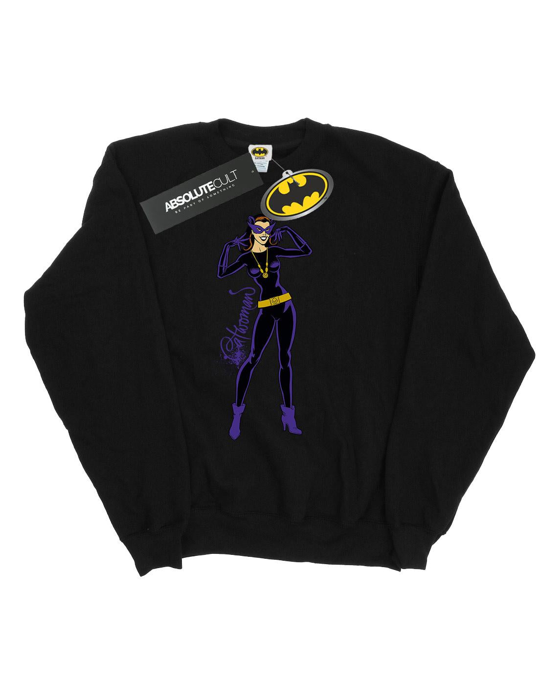 Black - Front - DC Comics Mens Catwoman Happy Pose Cotton Sweatshirt