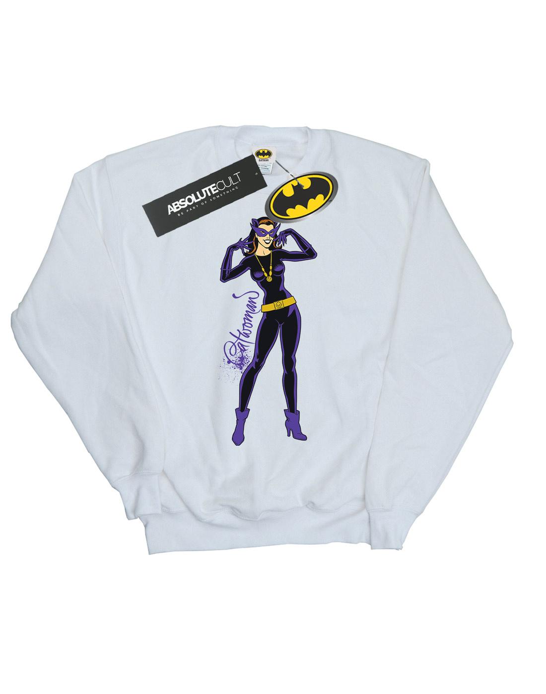 White - Front - DC Comics Mens Catwoman Happy Pose Cotton Sweatshirt
