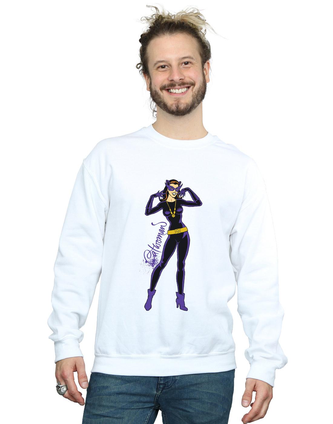 White - Back - DC Comics Mens Catwoman Happy Pose Cotton Sweatshirt