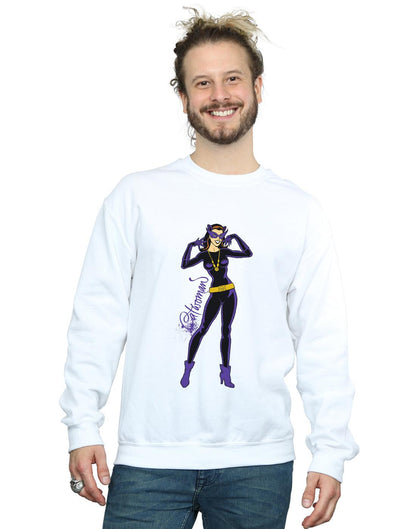 White - Back - DC Comics Mens Catwoman Happy Pose Cotton Sweatshirt