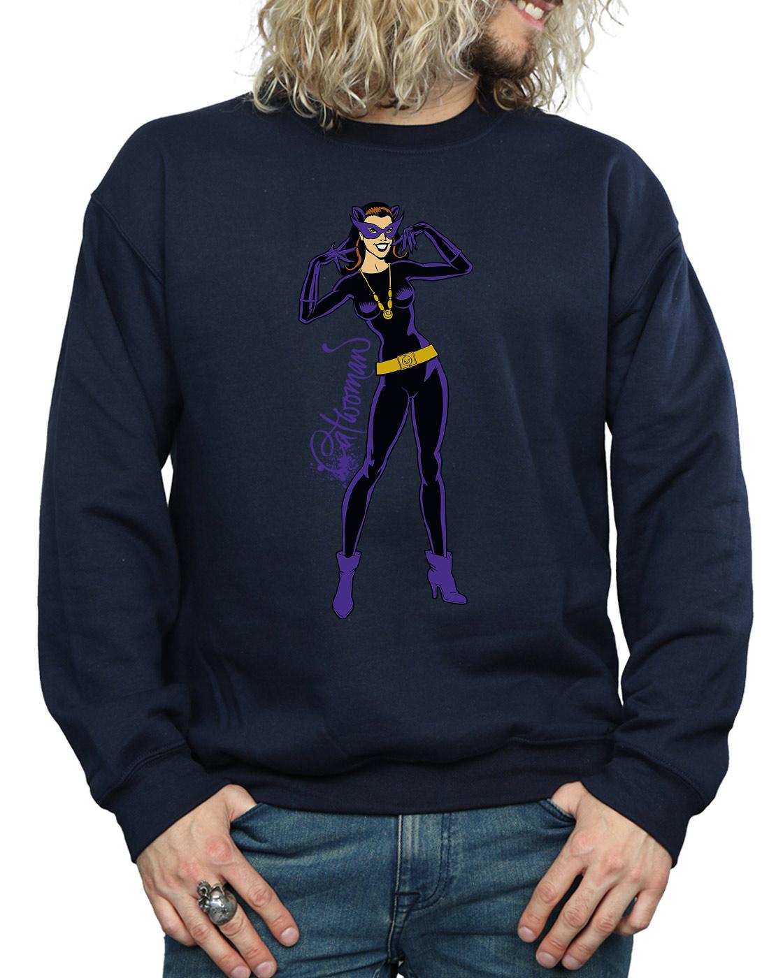 Navy Blue - Back - DC Comics Mens Catwoman Happy Pose Cotton Sweatshirt