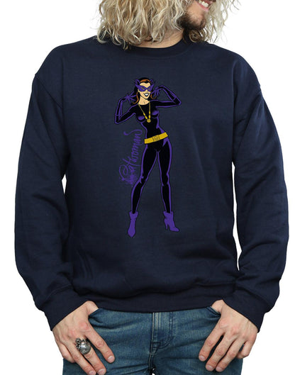 Navy Blue - Back - DC Comics Mens Catwoman Happy Pose Cotton Sweatshirt