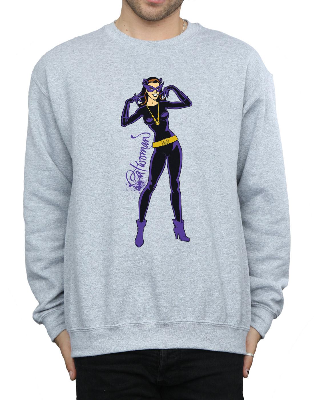 Sports Grey - Back - DC Comics Mens Catwoman Happy Pose Cotton Sweatshirt