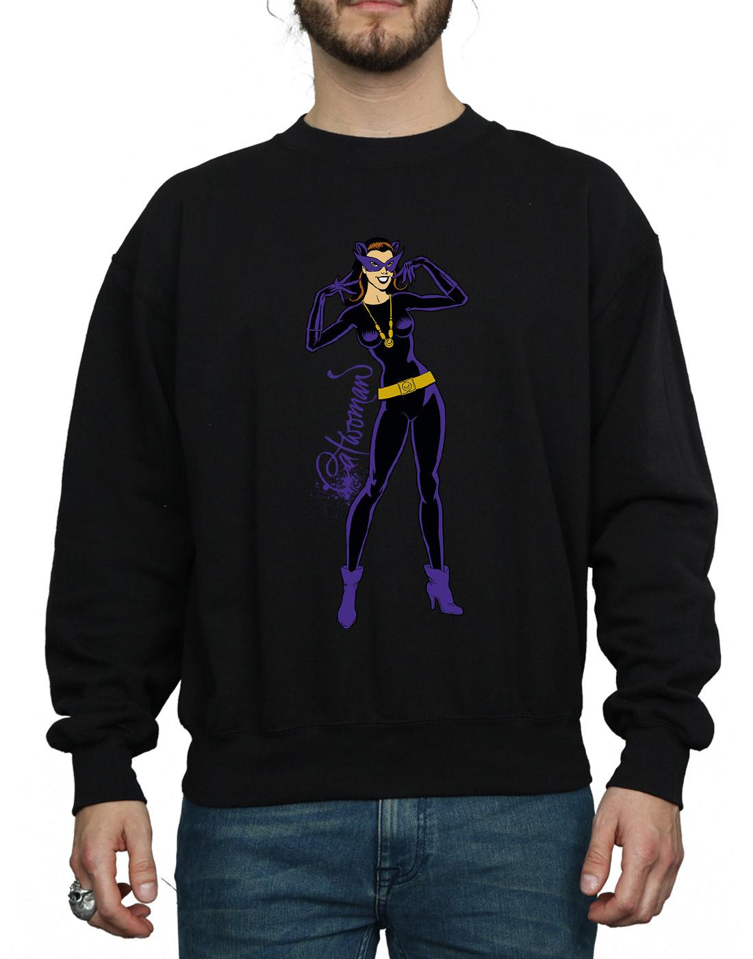 Black - Back - DC Comics Mens Catwoman Happy Pose Cotton Sweatshirt