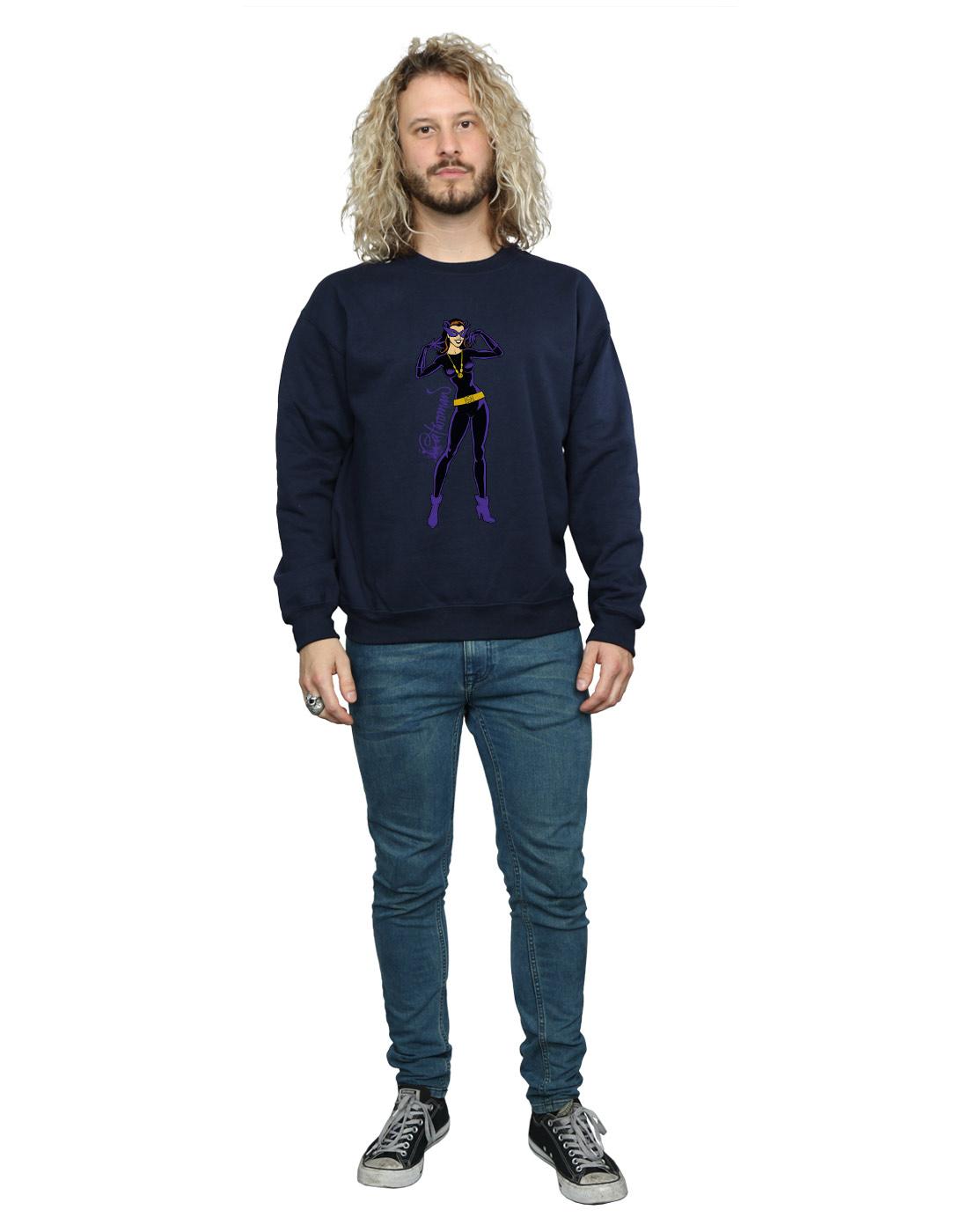 Navy Blue - Side - DC Comics Mens Catwoman Happy Pose Cotton Sweatshirt