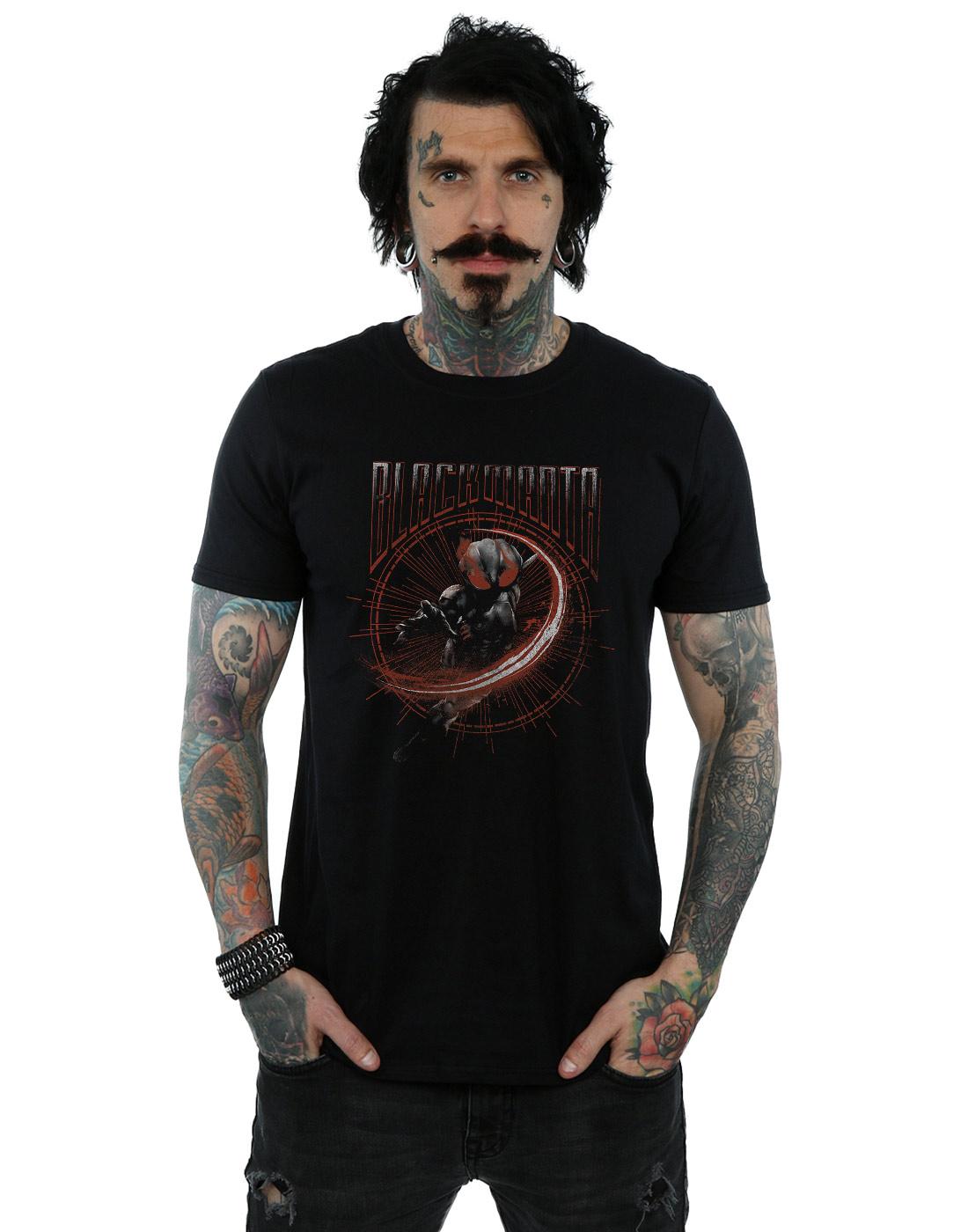 Black - Back - DC Comics Mens Aquaman Black Manta Circle T-Shirt