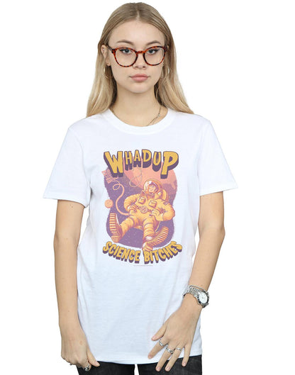 White - Back - The Big Bang Theory Womens-Ladies Whad Up Science Bitches Cotton Boyfriend T-Shirt