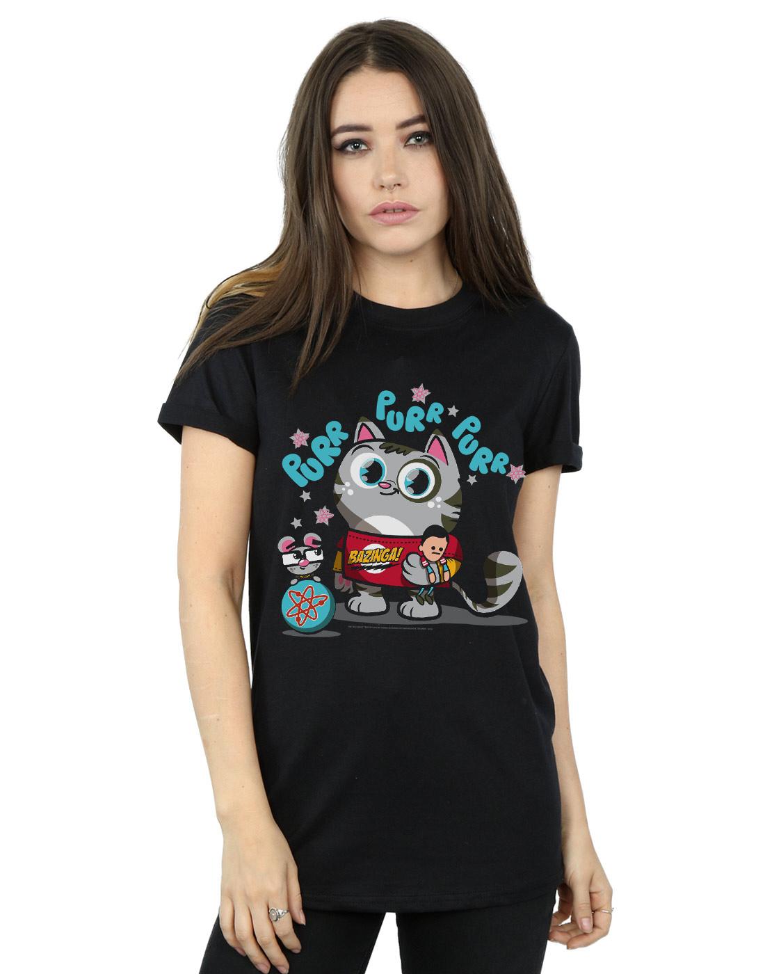 Black - Back - The Big Bang Theory Womens-Ladies Bazinga Kitty Cotton Boyfriend T-Shirt