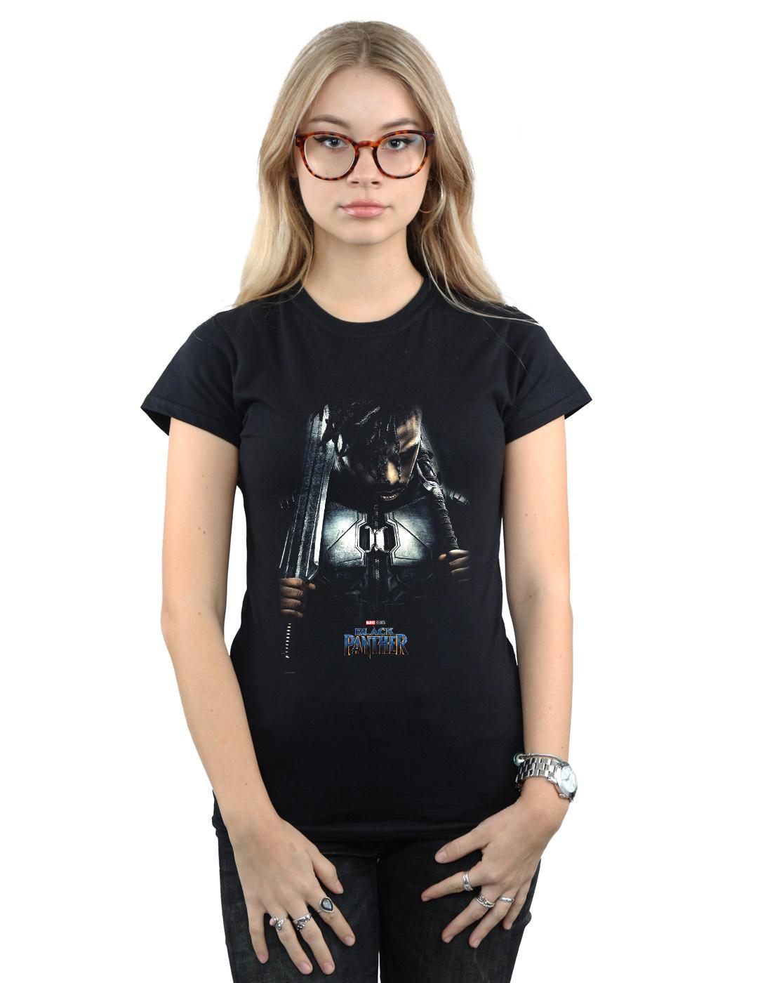 Black - Back - Marvel Womens-Ladies Black Panther Killmonger Poster Cotton T-Shirt