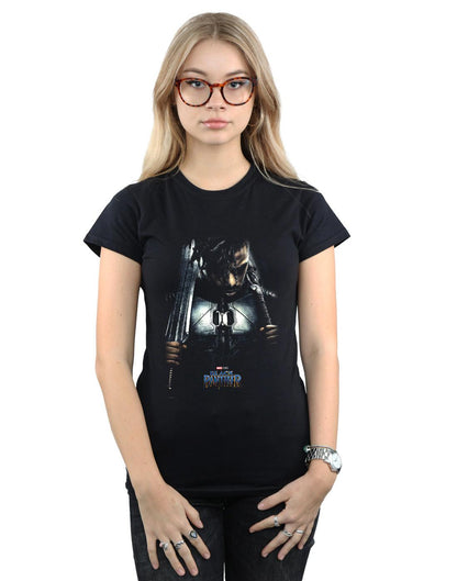 Black - Back - Marvel Womens-Ladies Black Panther Killmonger Poster Cotton T-Shirt