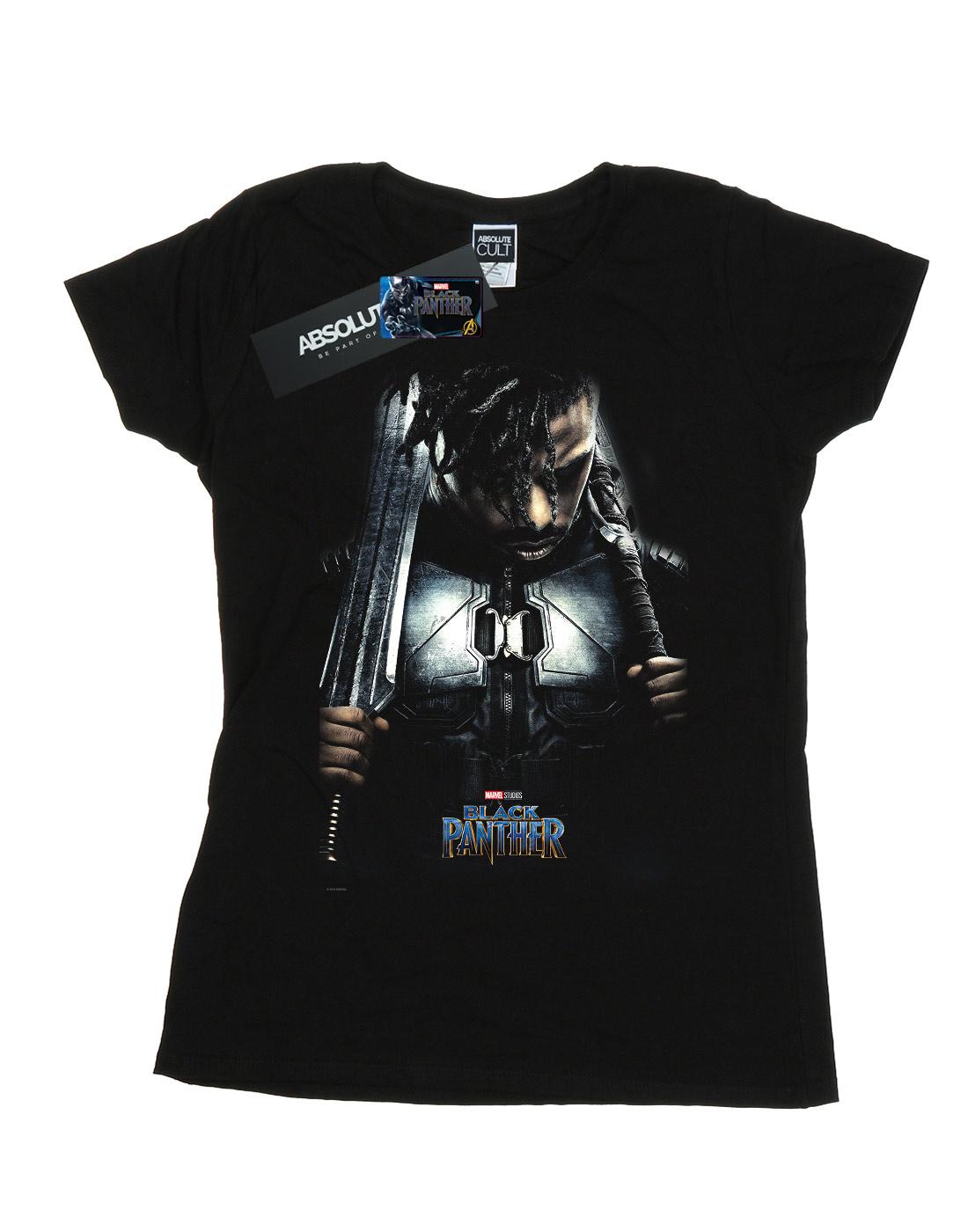 Black - Front - Marvel Womens-Ladies Black Panther Killmonger Poster Cotton T-Shirt
