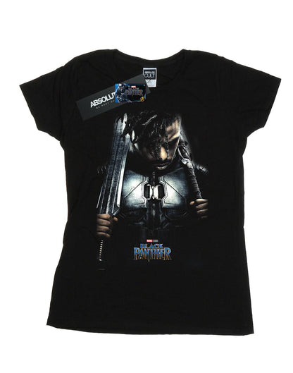 Black - Front - Marvel Womens-Ladies Black Panther Killmonger Poster Cotton T-Shirt