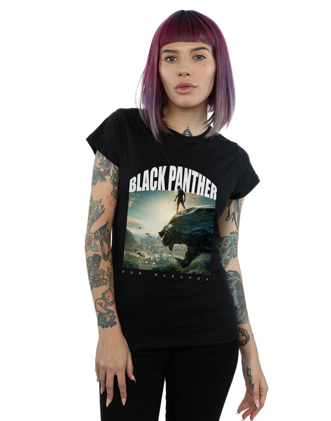 Black - Back - Marvel Womens-Ladies Black Panther For Wakanda Cotton T-Shirt